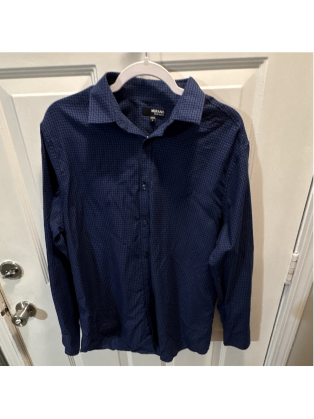 Murano Men's Regular Fit Blue Geometric Dress Shirt L Long Sleeve Button Front